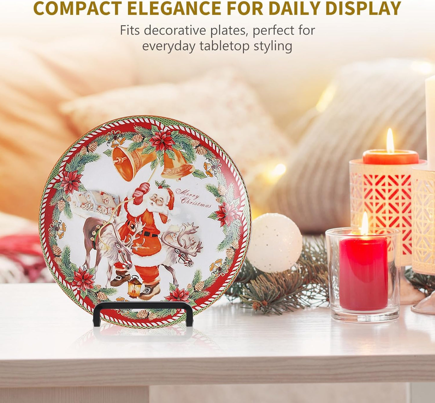 Plate Holder Easel Display Stand - 4.5 inch Metal Plate Stands for Display - Tabletop Picture Stand - Black Iron Easels for Display Pictures | Photo Frames | Book | Decorative Plates | Plaque - 4 Pack