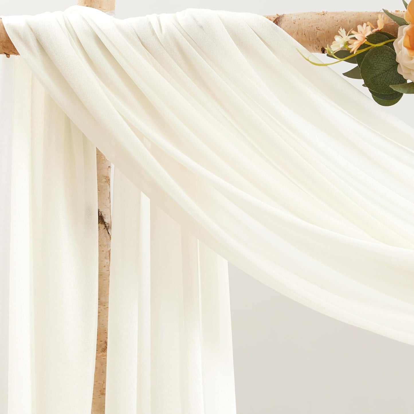30" x 20Ft Wedding Arch Draping Fabric, 1 Panel Ivory Sheer Curtain Drapes Extra Wide & Long Backdrop Curtains for Wedding Arch Ceremony Birthday Party Decorations
