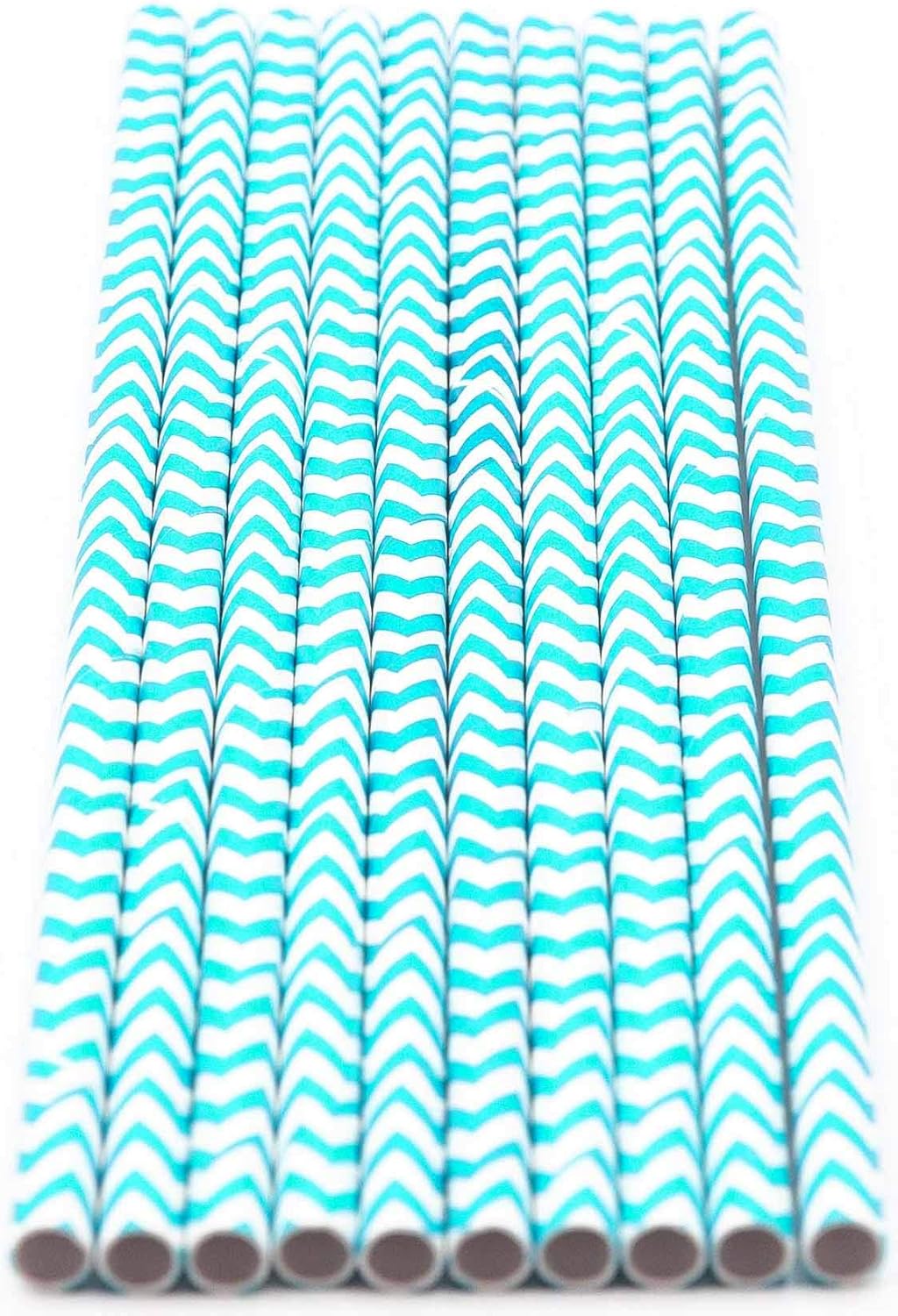 Pack of 300 Turquoise Chevron Biodegradable 4-Ply Paper Drinking Straws (Compostable, Non-toxic, BPA-free)