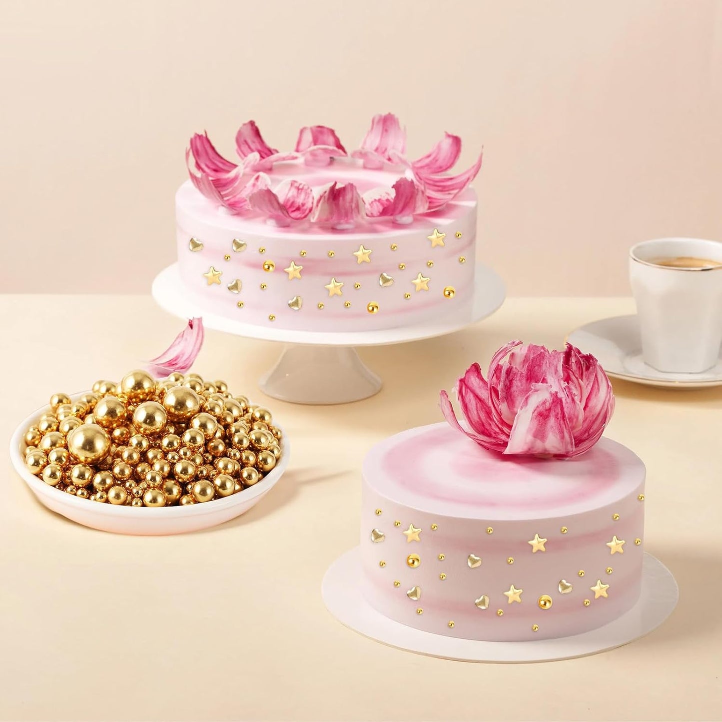 Kasvan Gold Pearl Sugar Sprinkles, 6 Sizes Mix for Cake Decorating, 230g/8.1oz, Ice Cream Toppings and Cookie Decorating, Wedding Party Chirstmas Supplies (Gold)