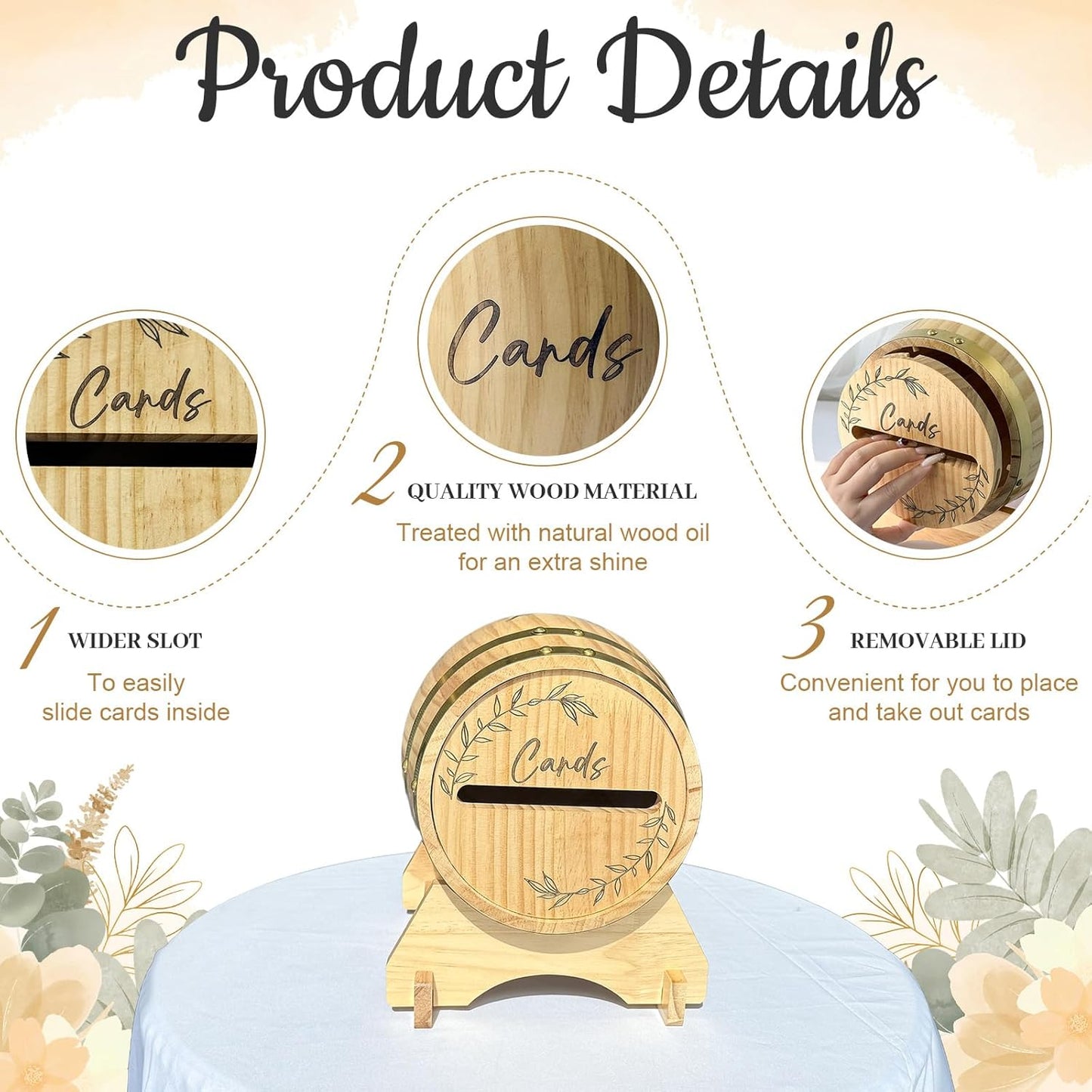 OurWarm Wooden Wedding Card Box for Party with Base, Whiskey Barrel Card Box for Wedding, Rustic Envelopes Gift Money Box Holder for Reception Graduation Baby Shower Birthday Party Decorations