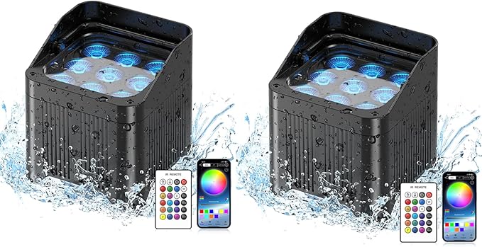 Rechargeable Battery Powered Uplights Waterproof 9X18W LED Par Lights RGBWA+UV 6in1 Full Color APP DMX Stage uplighting for Event Wedding Party DJ Show Church Halloween Christmas (2 Packs)