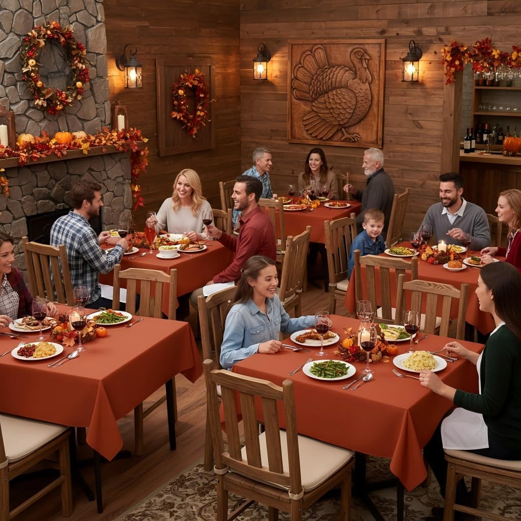 sancua Thanksgiving Square Tablecloths 85x85 Inch Rust, 2 Pack Fabric Fall Table Cloth for Square or Round Tables, Burnt Orange Washable Polyester Table Cover for Dinner, Holiday Party, Display Tables