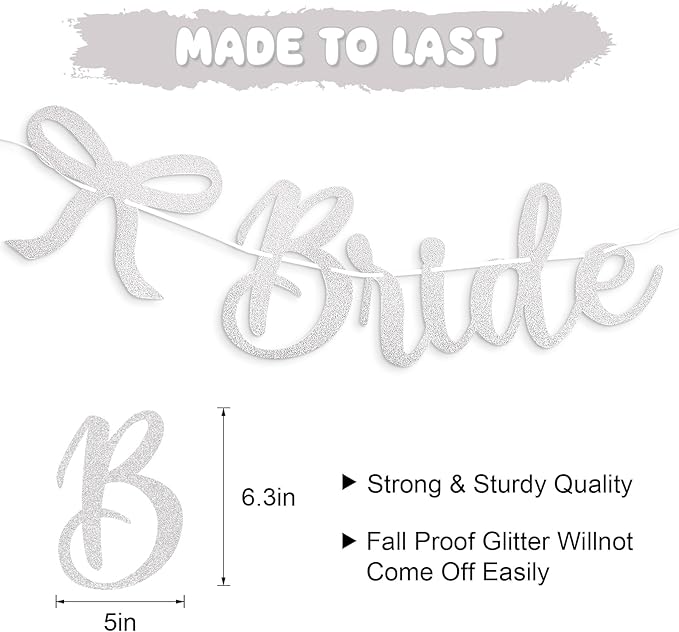 Bride to Be Banner, White Bride to Be with Bow Glitter Bachelorette Bridal Party Banner BRIDE TO BE Sign for White Bachelorette Bridal Shower Wedding Engagement Hen Party Decorations