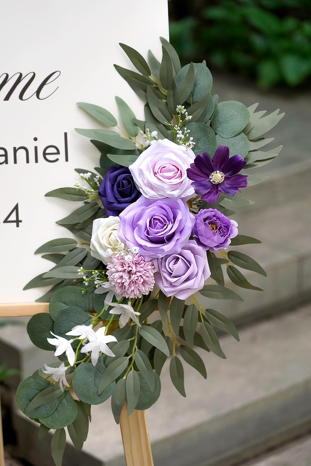 Faux Flower Swag Set of 2 for Wedding Welcome Signs Floral Decorations, Purple Wedding Arch Flowers for Wedding Ceremony (Lilac & Purple & Cream)