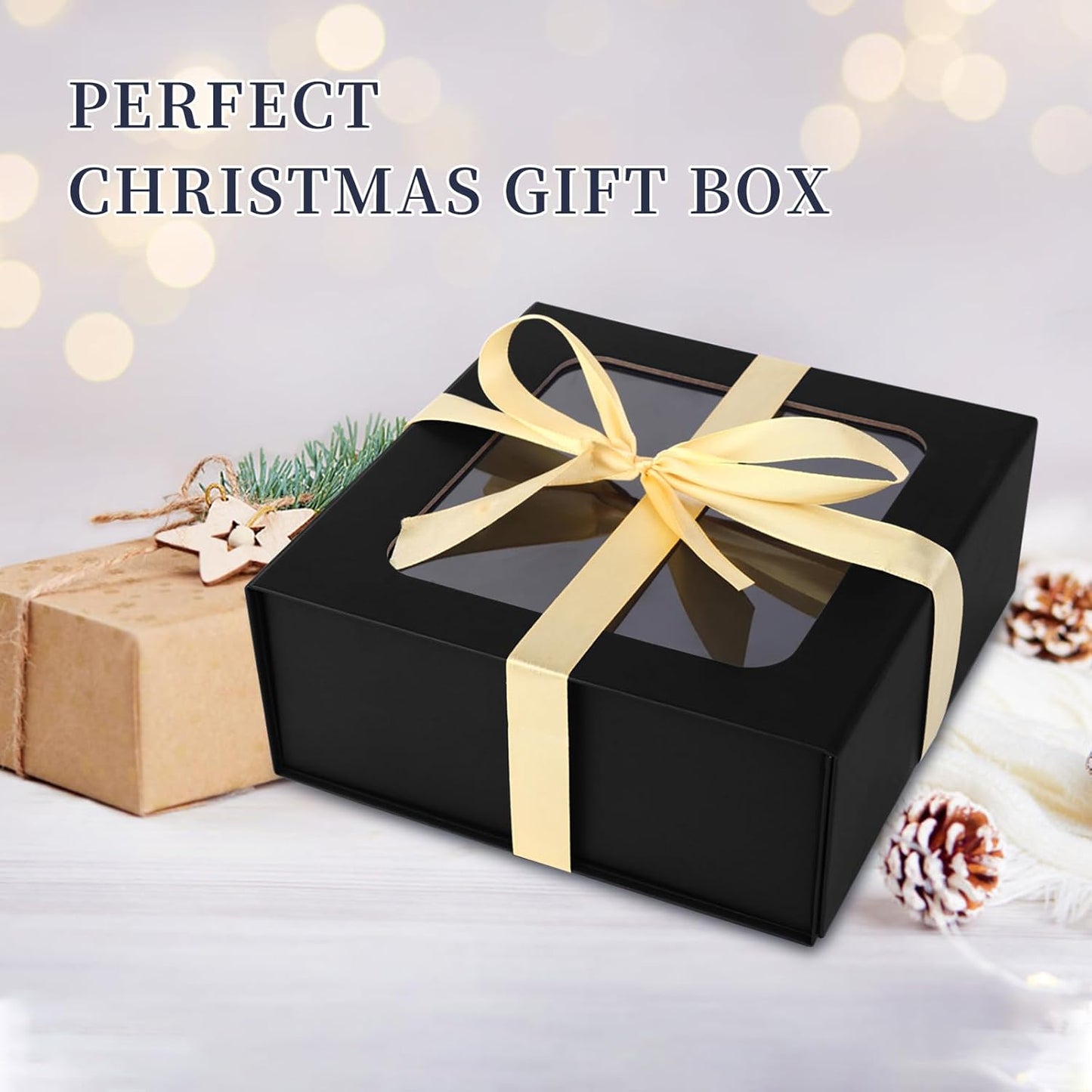 Black Gift Boxes with Window,7.5"x7.5"x3.1" Bridesmaid Boxe for Gift Giving,Birthday Gift Box with Magnetic,Closure Lid Gift Boxes for Presents,Cute Boxe,Luxury for Gift Packaging,Gift Box for Wrapping Gifts