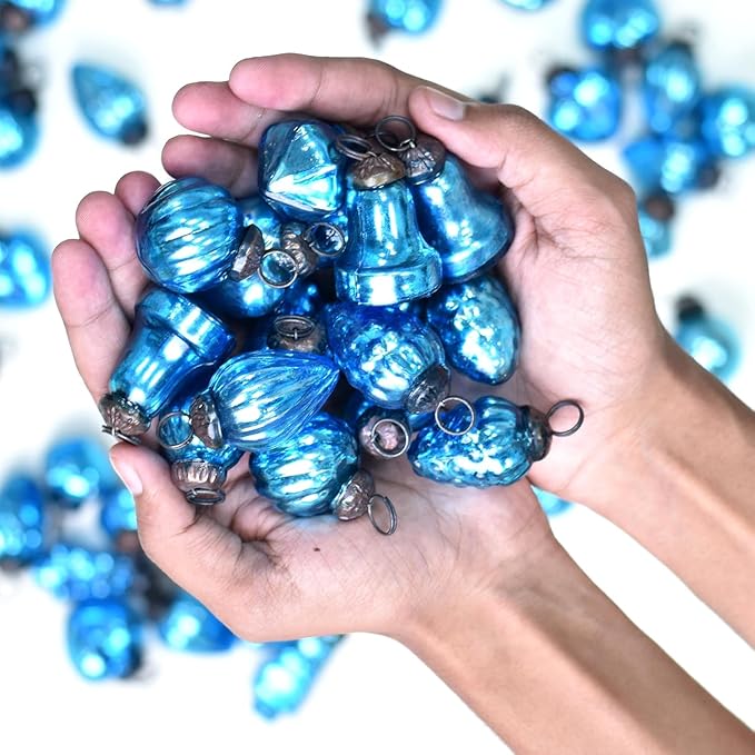 IndianShelf 300 Pieces Turquoise Glass Vintage Christmas Ornaments Mini Bulk Decorative Ornaments for Halloween, Christmas Tree, New Year, Valentine Day, Holidays, Event and Wedding (25 * 12 Boxes)