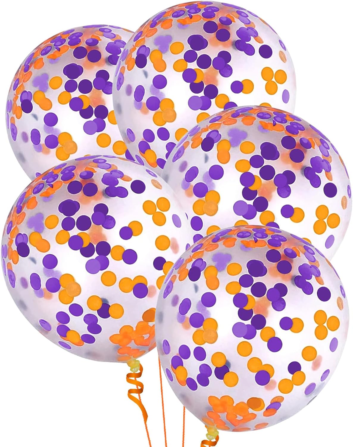 Orange Purple Confetti Balloons 25 Pcs, 12 Inch Thickened Clear Latex Balloon with Confetti Inside for Halloween Party Decorations Birthday Baby Shower Bridal Shower Decoration Supplies