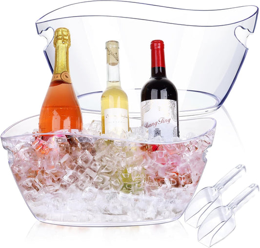 Ice Buckets for Parties, 6.5L Beverage Tub 2pcs Christmas Mimosa Bar Clear Acrylic Champagne Bucket with Scoops, Drink Bucket Tub for Cocktail Bar, Upgraded 6.5 Liter Wine Beer Cooler Bucket Kit