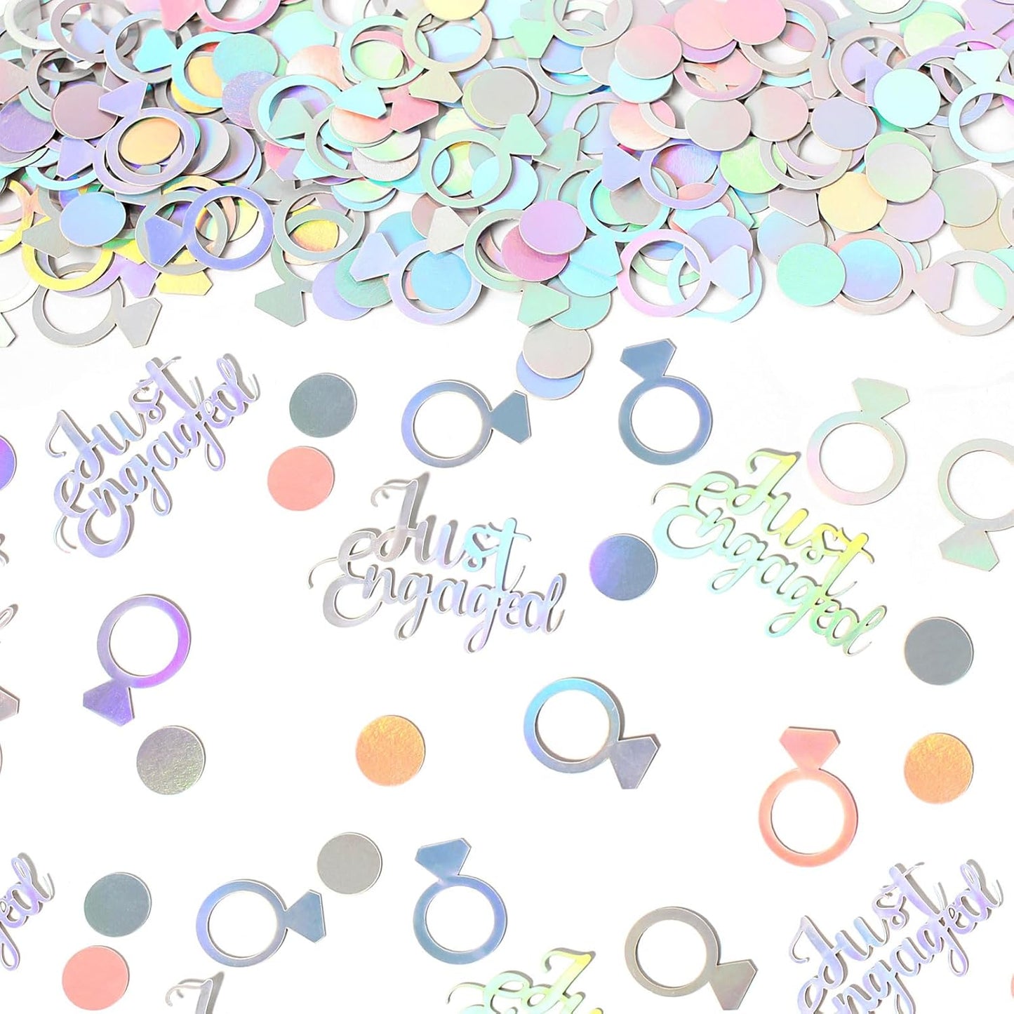 230PC Just Engaged Confetti for Engagement Party Decorations, Wedding Tables, Ring Scatters - Iridescent Themed Bridal Shower, Bachelorette, Hen Party Decor