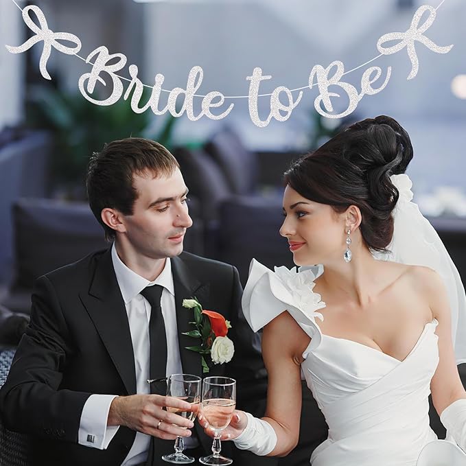 Bride to Be Banner, White Bride to Be with Bow Glitter Bachelorette Bridal Party Banner BRIDE TO BE Sign for White Bachelorette Bridal Shower Wedding Engagement Hen Party Decorations
