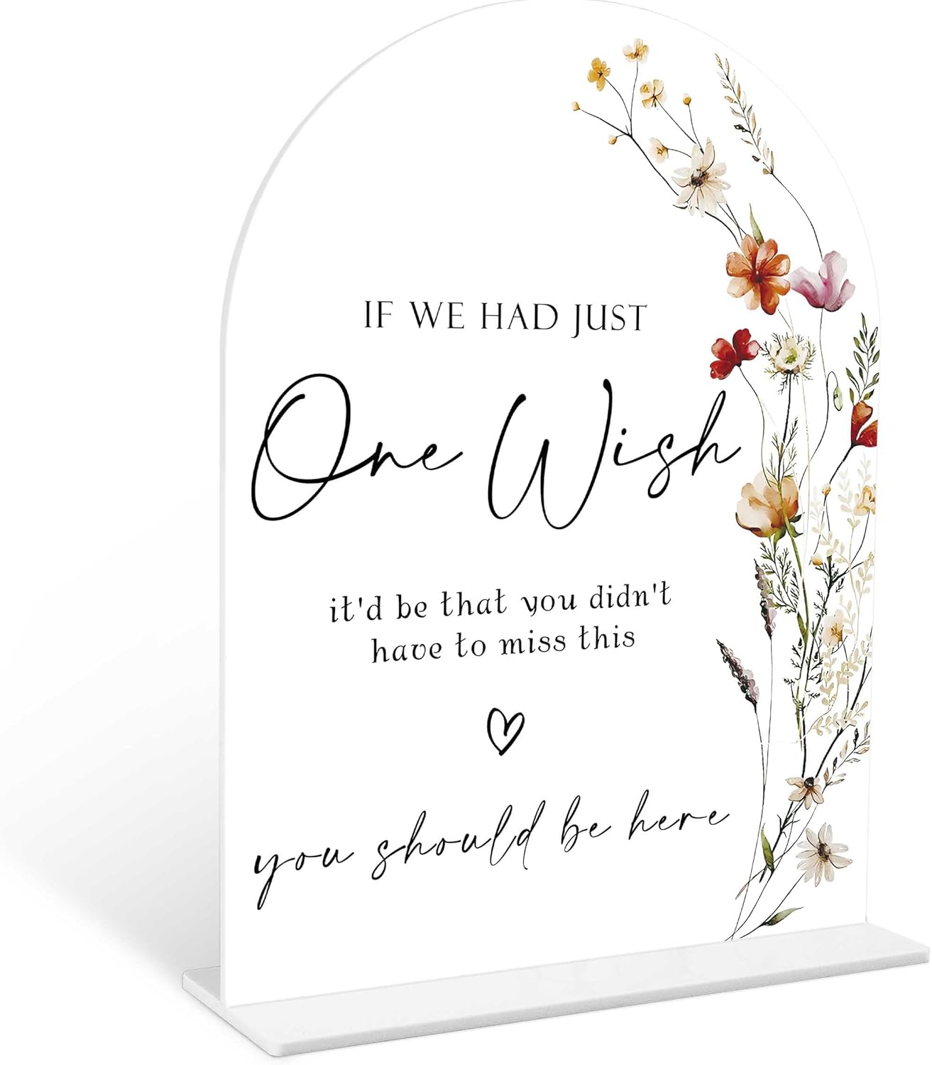 Boho Floral Wedding Memorial Sign, 6 x 8 Inch White Arch Acrylic Wedding Sign with Holder, Wedding Decoration, Wedding Supplies