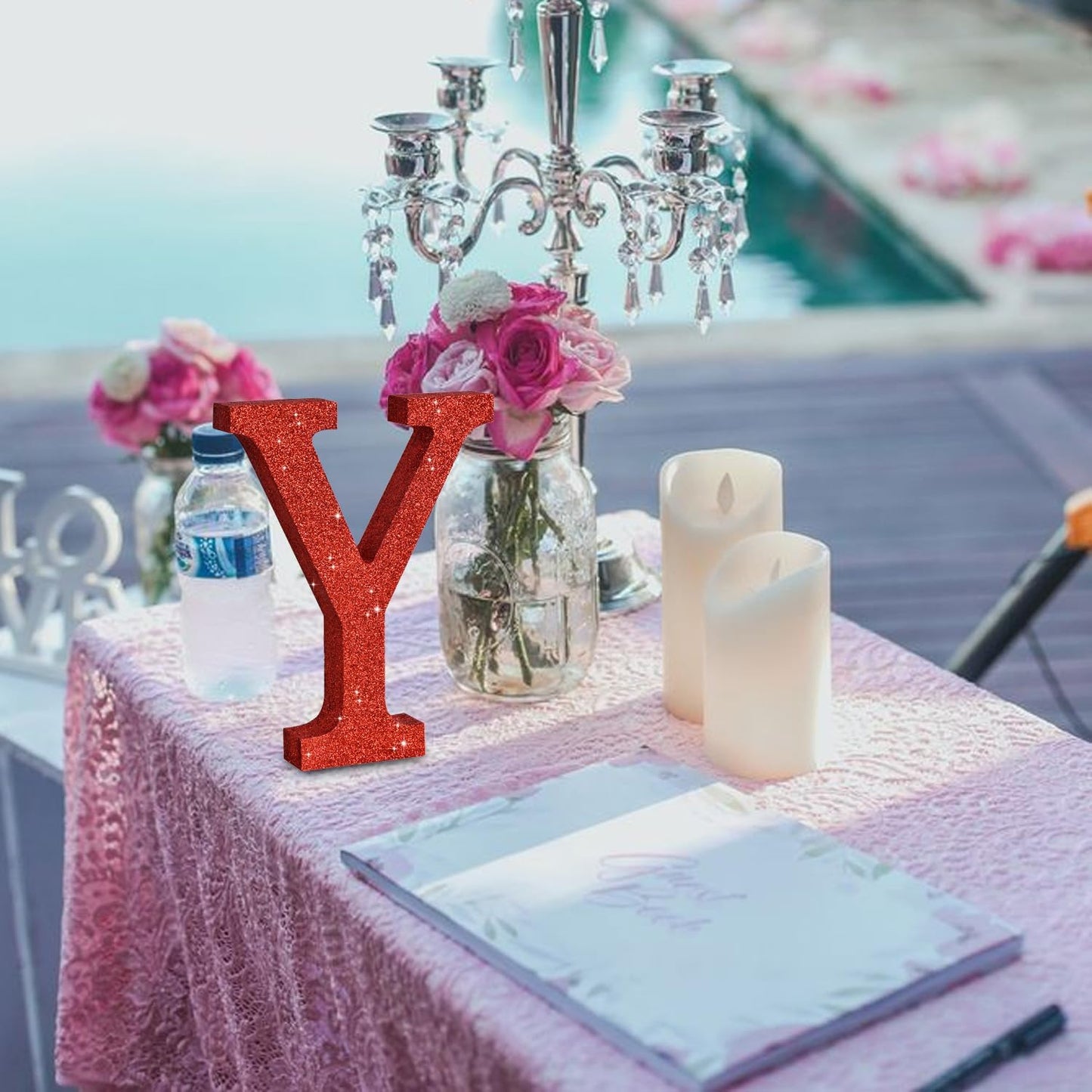 TONIFUL 8 Inch Red Glitter Letter Y Table Centerpiece A-Z Red Birthday Party Decorations,Red Alphabet Y for Birthday,Chrismas,Graduation,Bridal Shower,Wedding,Anniversary Party Supplies