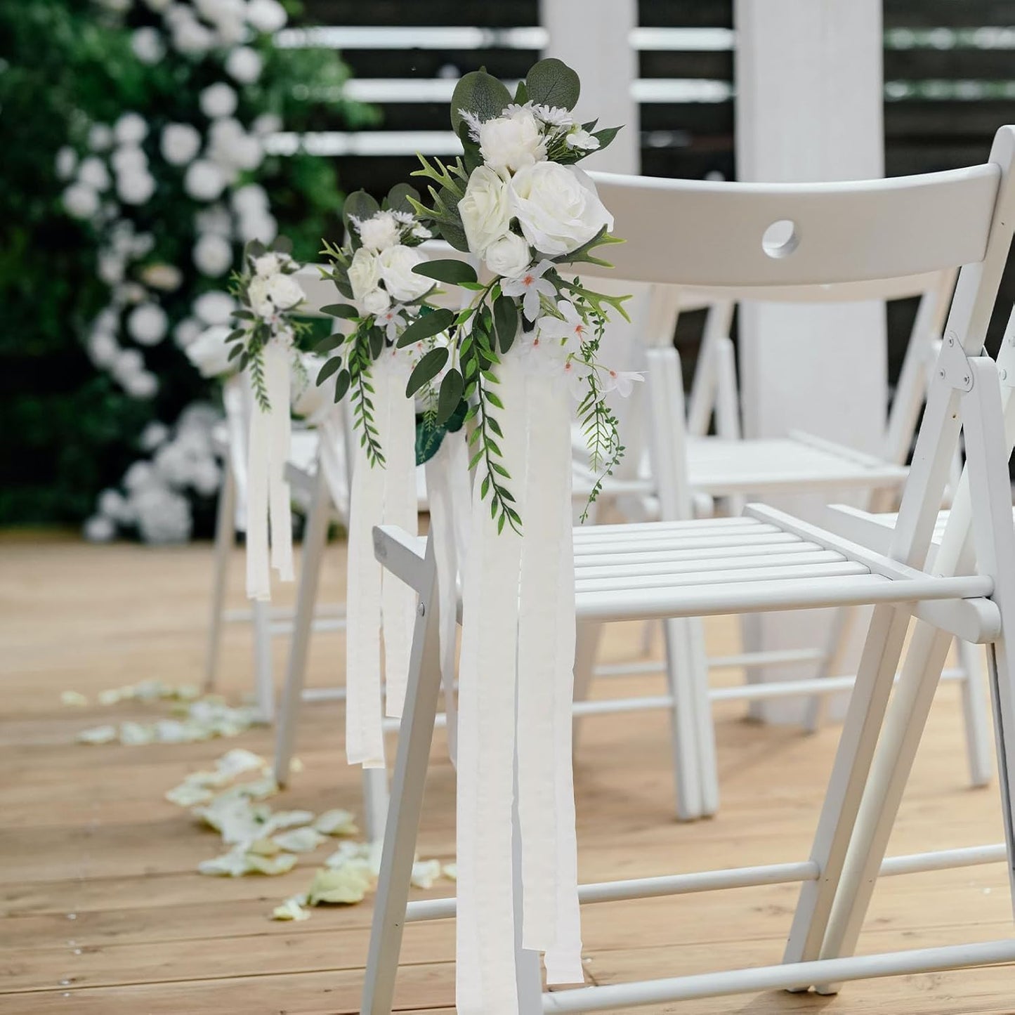 Wedding Aisle Decorations Set of 8 Chair Back Flowers Floral Pew Wedding Decorations for Ceremony with Chiffon Ribbons Fall Decor