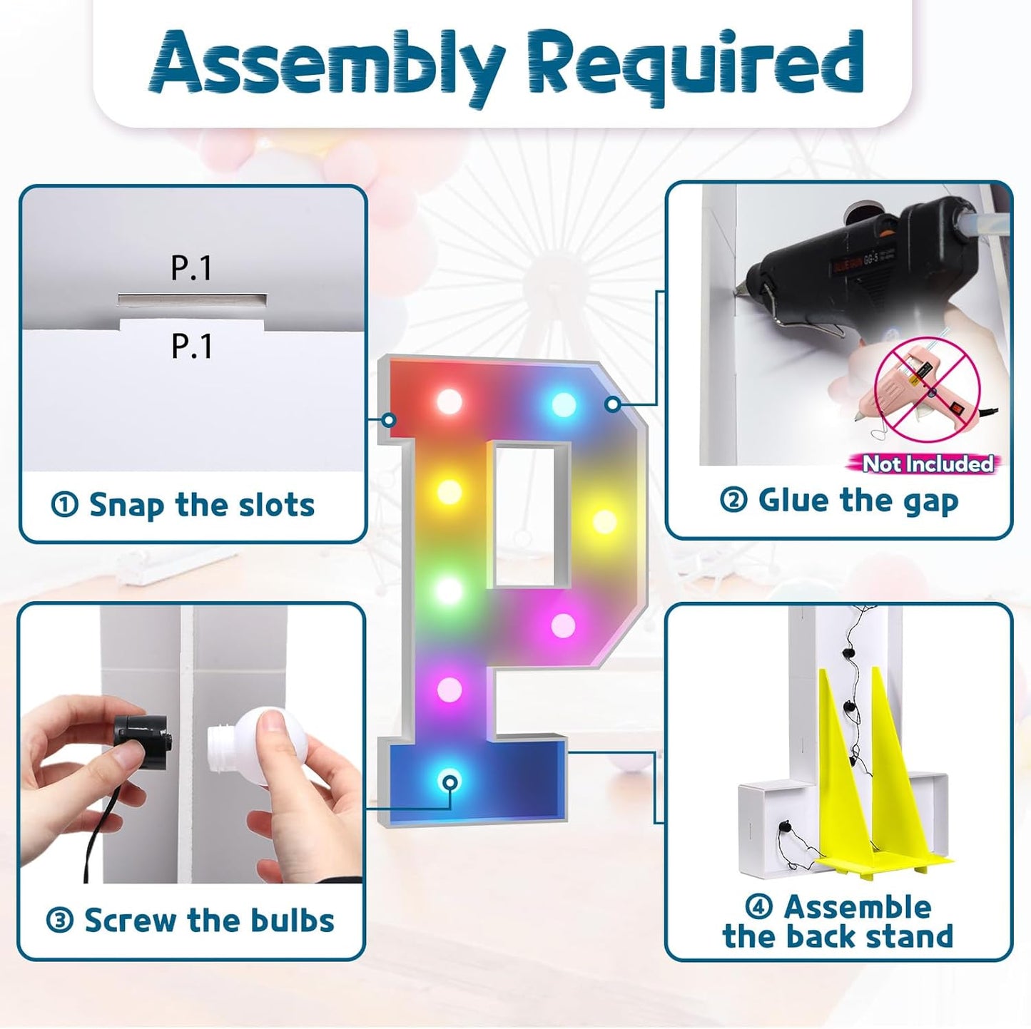 imprsv 3FT Colorful Marquee Light Up Letters P, 18 Color Light Up Alphabet Sign with Remote, Baby & Large Letters for Baby Shower, Birthday, Engagement, Wedding Party Decor