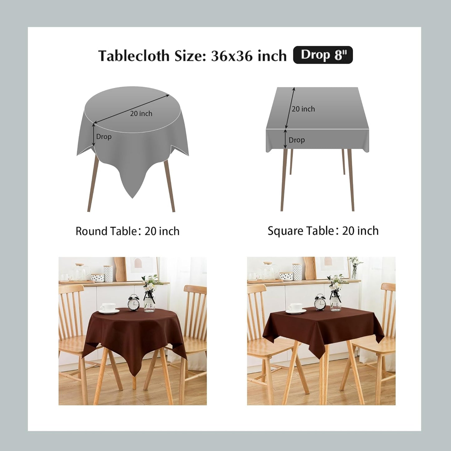 2 Pack Small Square Table Cloth 36X36 Inch Chocolate Washable Fabric Tablecloth Polyester Solid Table Cover for Night Stand End Table Side Table Outdoor Indoor