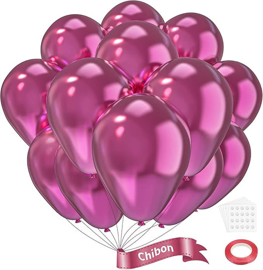 Pink Metallic Chrome Latex Balloons, 100pcs 12inches Round Helium Pink Metallic Chrome Balloons for Birthday Baby Shower Wedding Birthday Valentine's Day Party Decorations