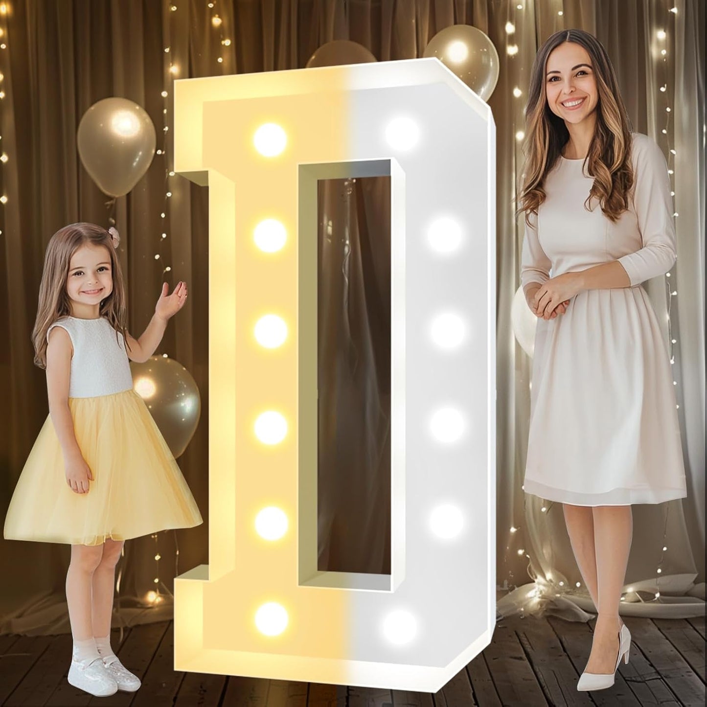 Pooqla 4 FT Marquee Light Up Letters, Cool White and Warm White Marquee Letter 4 Feet Tall, Giant LED Sign Big Mosaic Letter D for Balloons Birthday Party Anniversary Wedding Decorations