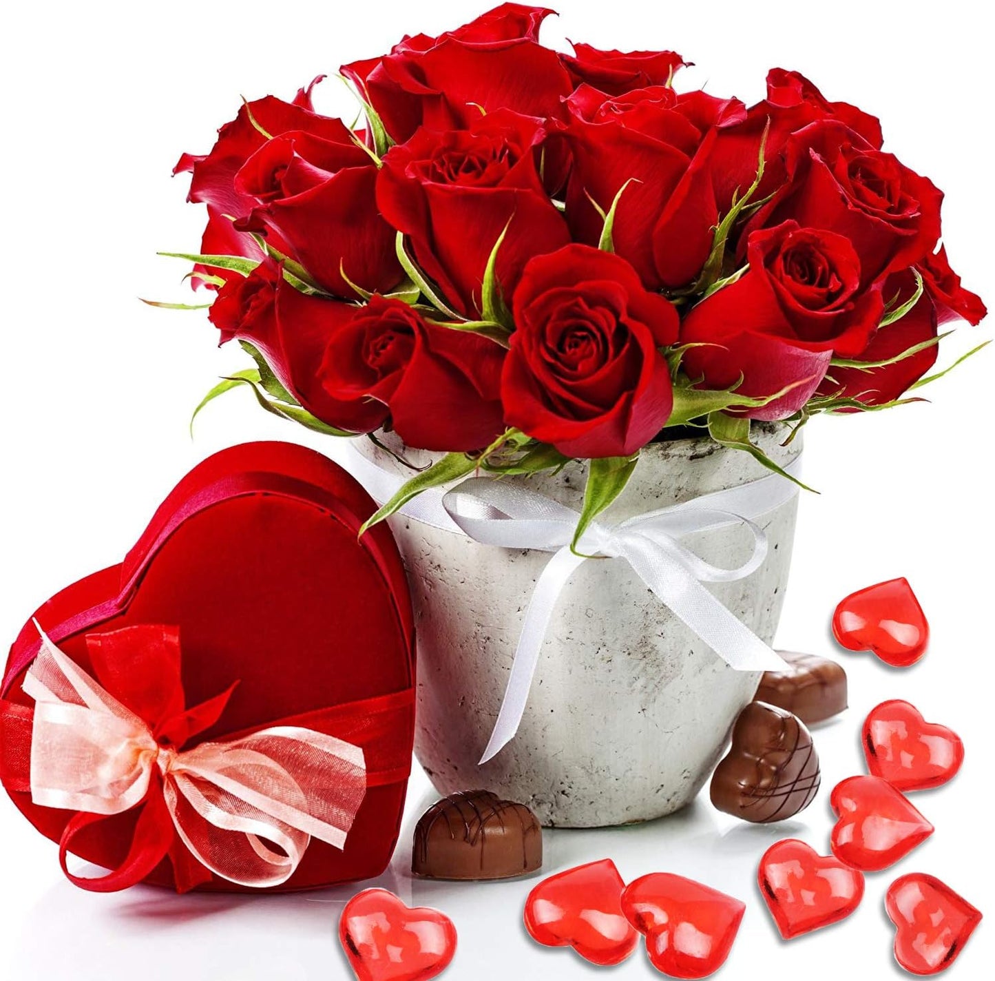 220 Pieces Red Acrylic Heart Flat Back Heart Gems for Valentine's Day Decorations, Vase Filler, Table Scatter Decoration, Wedding Decorations,Home Decorations(Bright Red, 1 LB)