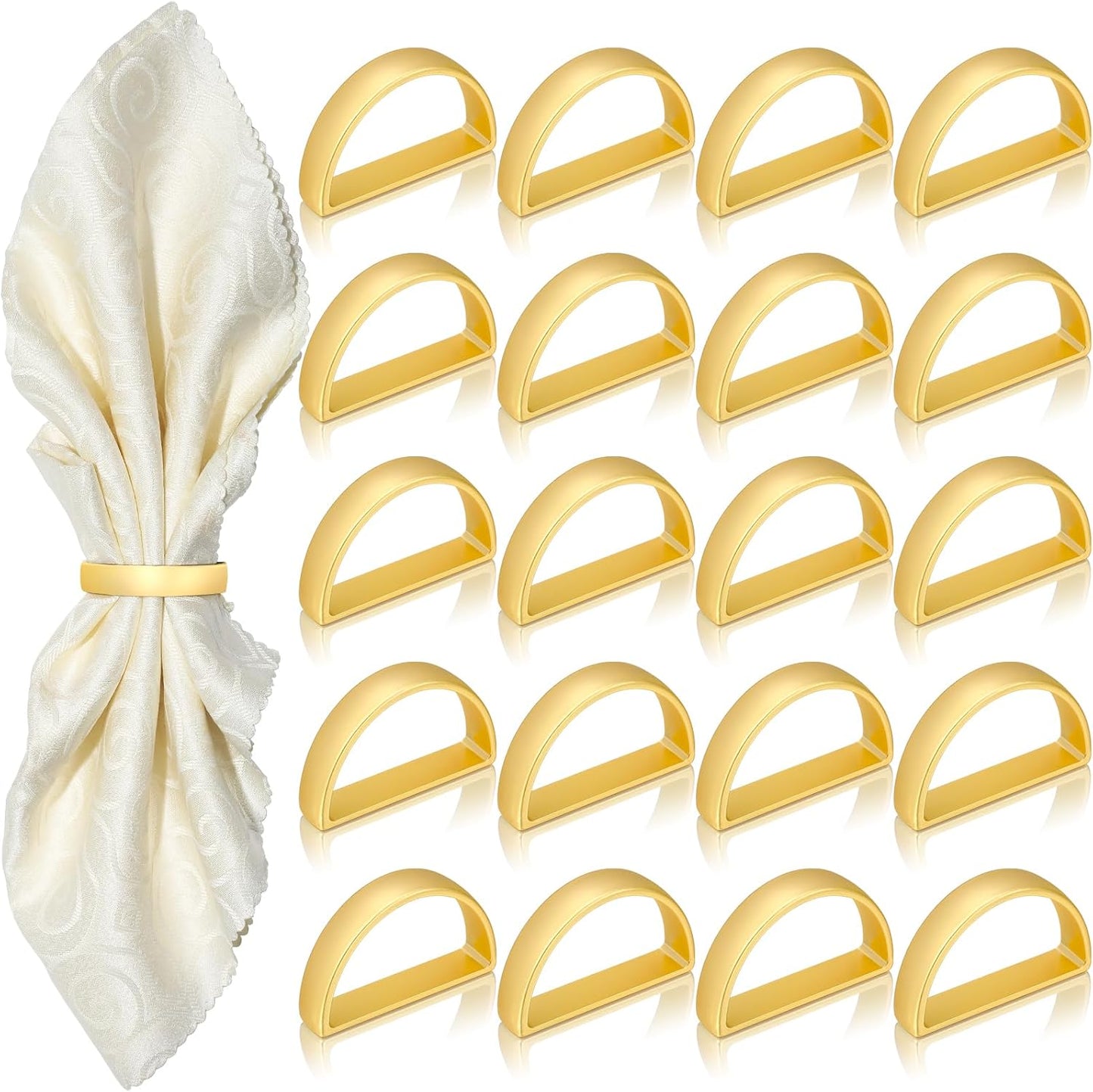 KPOSIYA Napkin Rings Set of 20, Metal Gold Napkin Rings Bulk for Table Settings, D-Shape Napkin Holders Rings for Dinner Table Decor, Easter, Fall,Thanksgiving, Christmas, Party,（Matte Gold，20pcs）