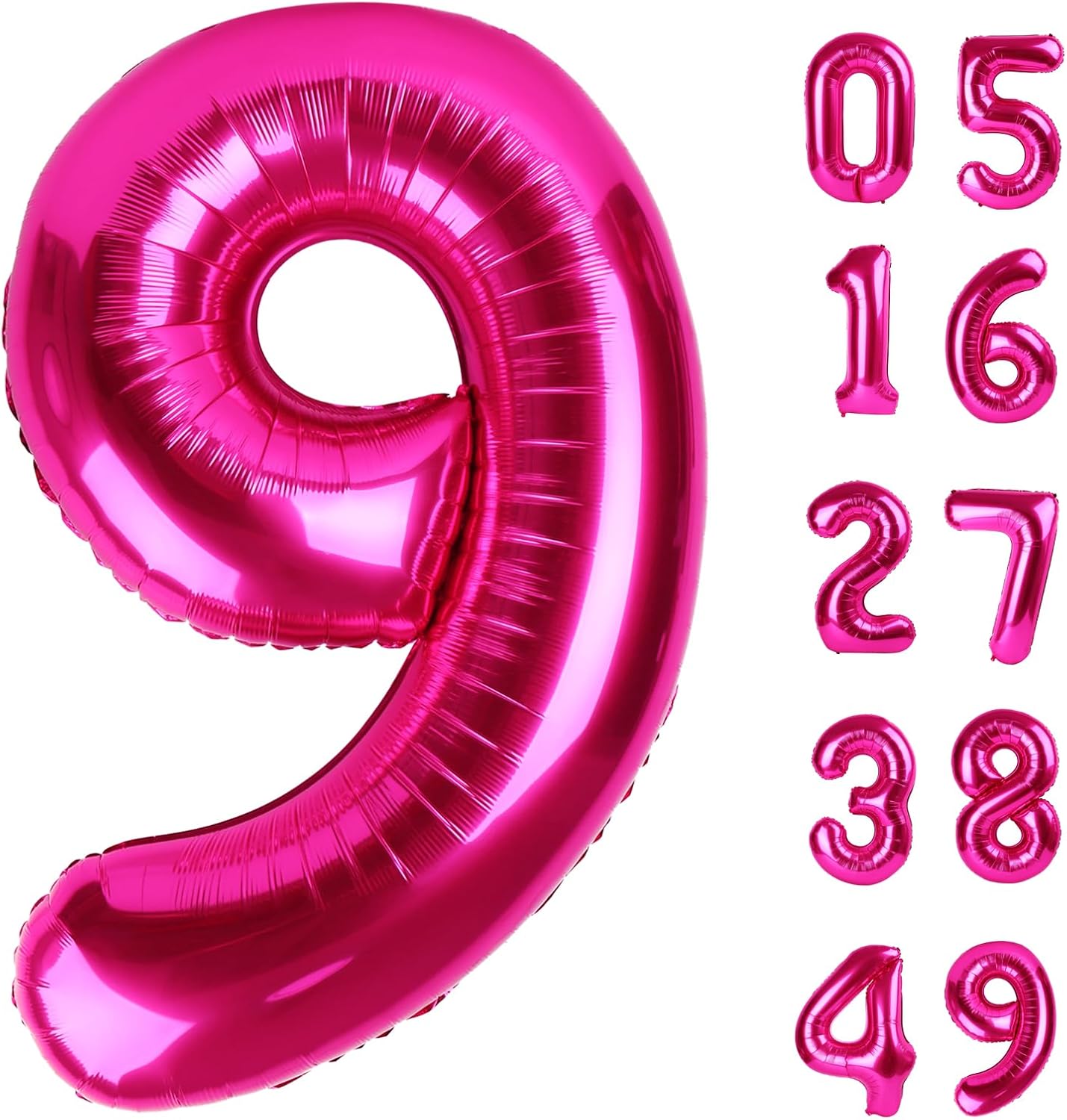 40 Inch Big Hot Pink 9 Balloon Number, Jumbo Giant Happy 9th 19 29 39 49 99 Birthday Party Decorations, Large Nine Mylar Foil Anniversary Birthday Party Engagement Decorations