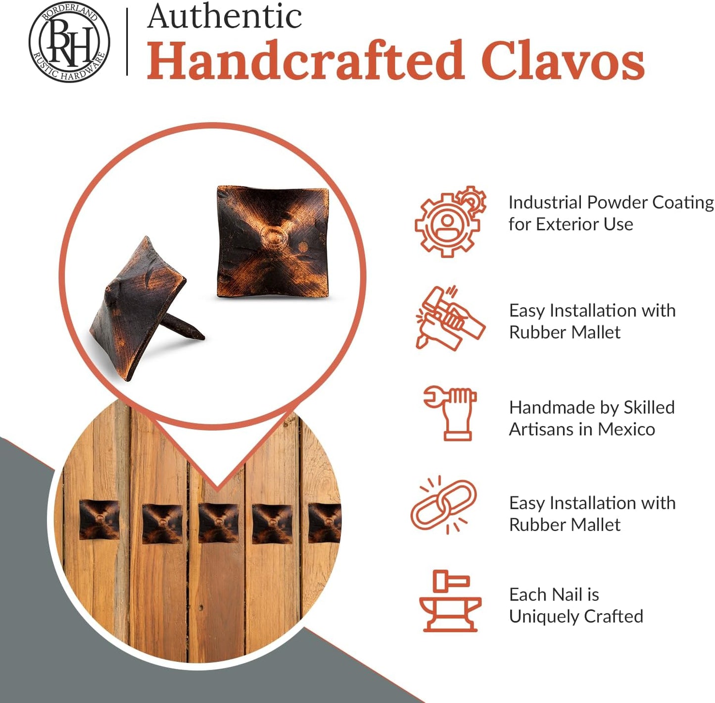 50 Pack 1" Square Head Iron Clavos Decorative Nails – Oil Rubbed Bronze – Handmade Rustic Square Fasteners for Farmhouse Shutters, Barn Doors, Shutters, and Gates – Ornamental Wood Accent