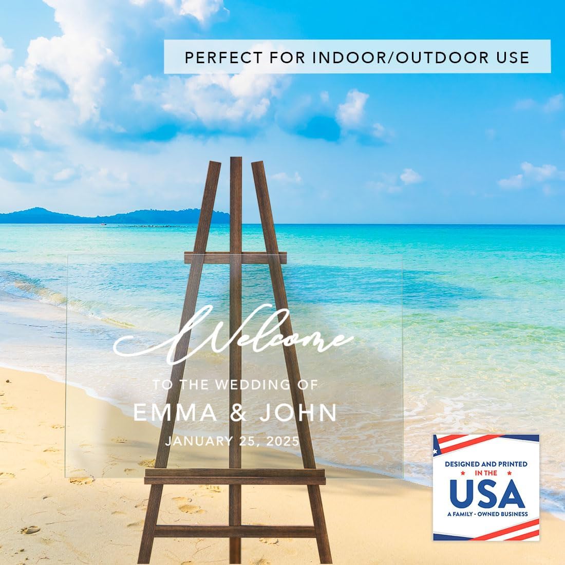 Andaz Press Custom Large Wedding Acrylic Sign, 16 x 24 Inches, Welcome Script, Personalized Sign, Welcome Sign For Modern Wedding Theme