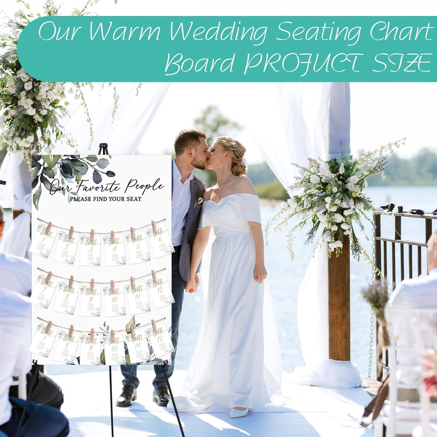 Pinkunn Greenery Wedding Seating Chart with Easel Display Stand 15.8 x 23.6 Inch Greenery Wooden Rustic Seating Chart Board Please Find Your Seat Sign for Baby & Bride Shower Wedding Sign Decor