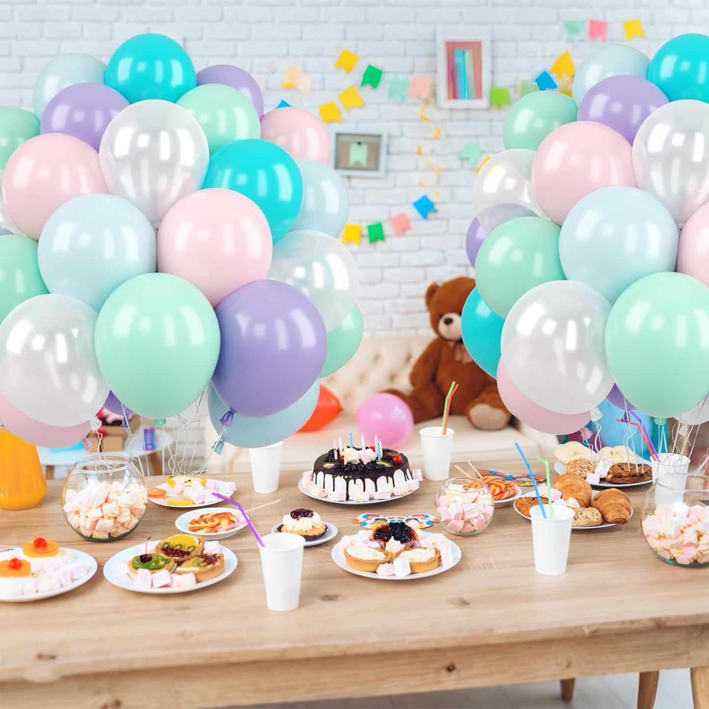 Pastel Balloon, 50 Inch 12 Inch Mermaid Birthday Party Decorations with Pink Purple White Blue Teal Ballons fo Girls Mermaid Balloons Baby Shower Party Supplies