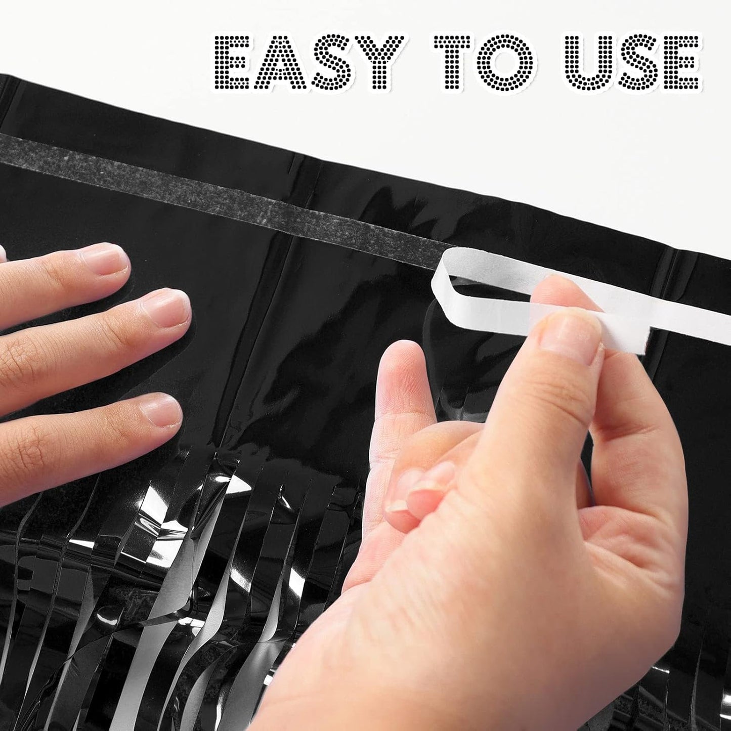 2 Pack Black Fringe Curtains Foil Shiny Fringe Backdrop Tinsel Door Streamers Foil Curtains for Birthday Wedding Engagement Bridal Shower Celebration Party Decorations Large