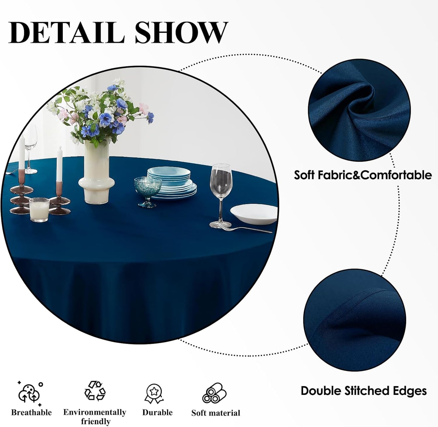 Round Tablecloth 120 Inch Tablecloth 2 Pack Navy Blue Table Cloths Washable Decorative Linen Polyester TableClothes Cover for Dining Table Banquets Buffet Parties and Wedding