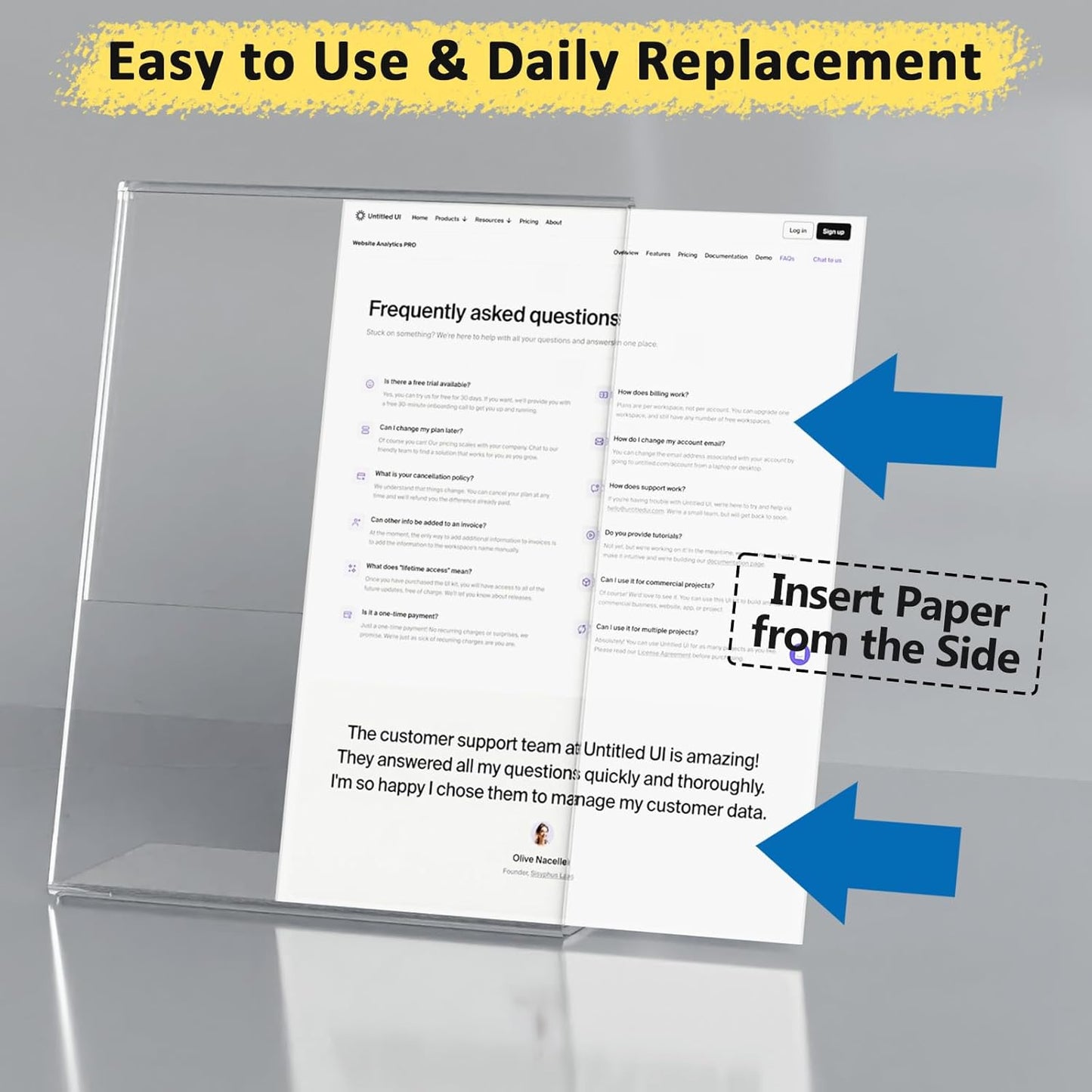 4 Pack Acrylic Sign Holder 8.5x11, Clear Plastic Slanted Back Sign Holders, Desktop Papers Menus Frame Flyer Document Holder Display Stand for Coffee Shops, Hotels, Offices, Public Spaces