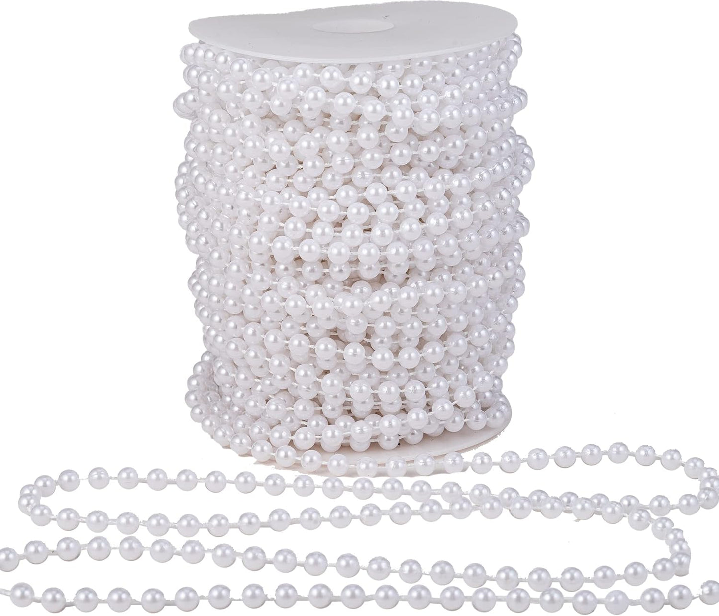 6mm Crafts Faux Pearl Beads Garland Pearl Bead Roll Strand of Pearls to Decorate Floral Centerpieces Wedding Party Favor Christmas Tree(82 Feet White)