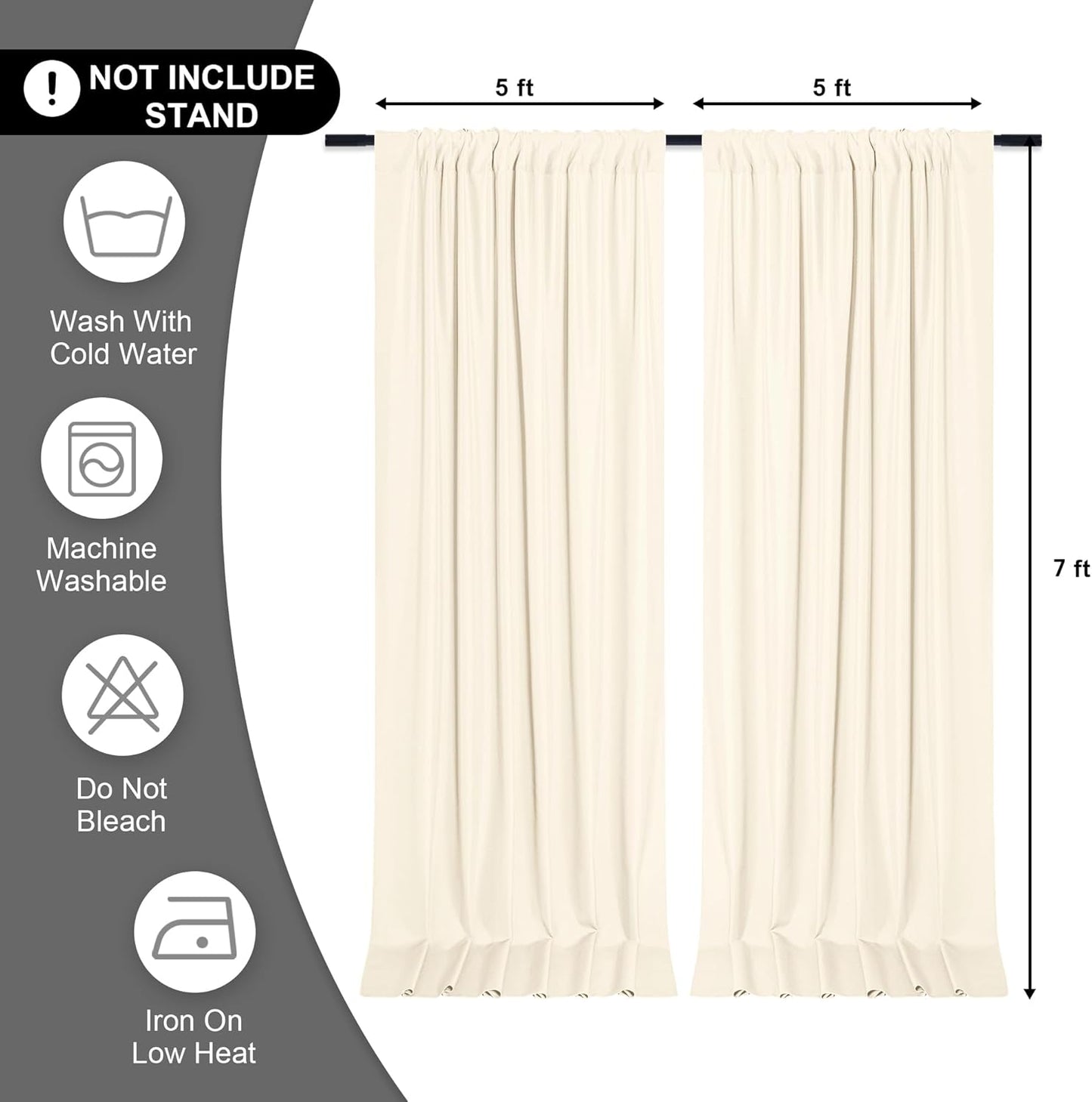 DWCN 10x7 FT Champagne Backdrop Curtains for Parties, Photography Backdrop Drapes with Rod Pockets for Wedding Decorations Stage Birthday Family Gatherings, 2 Panels 5ft x 7ft