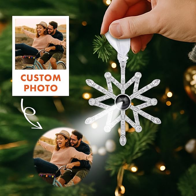 Custom Picture Ornaments, Personalized Christmas Ornaments with Photo Inside, Snowflakes Decor, Home Decor for Xmas Party, Memorial Ornament, Gifts for Family/Friends/Couples(Nordic Snowflake)