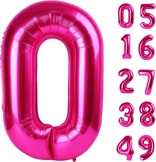 Hot Pink Helium Number Balloon 40 Inch, Giant Foil Hot Pink Number 0 Birthday Balloons, Large Numbers 10 20 30 40 50 60 70 80 90 100 2025, Party Celebration Supplies Decorations