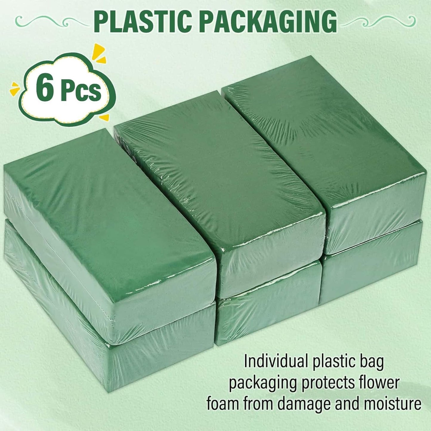 6 Pcs Floral Foam Blocks for Flower Arrangement, Wet and Dry Green Floral Foam for Wedding, Birthdays, Home Decorations (Small Size 5.5” L x 3.1” W x 1.7” H)