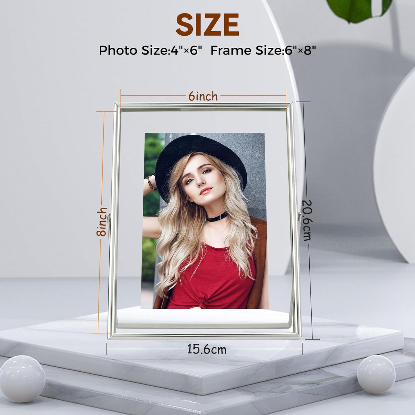 Silver Floating Frame (6"x8", Vertical), For Picture 5x7, 4x6, 3x5, Small Desktop Photo Frame, Classy Gift For Festival, Wedding, Home or Office Décor