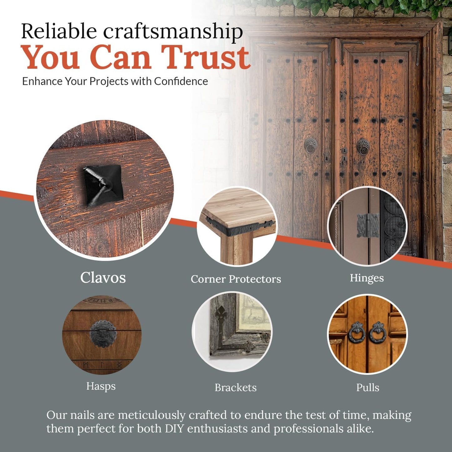 100 Pack 1.5" Square Head Iron Clavos Decorative Nails – Black – Handmade Rustic Square Fasteners for Farmhouse Shutters, Faux Wood Beams, Barn Doors, Shutters, and Gates – Ornamental Wood Accent