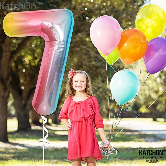 KatchOn, Giant Rainbow Number 7 Balloon - 40 Inch | 7th Birthday Balloon for 7th Birthday Decorations | 7 Balloons for Birthday | Seven Number | 7 Year Old Balloons for 7 Year Decorations