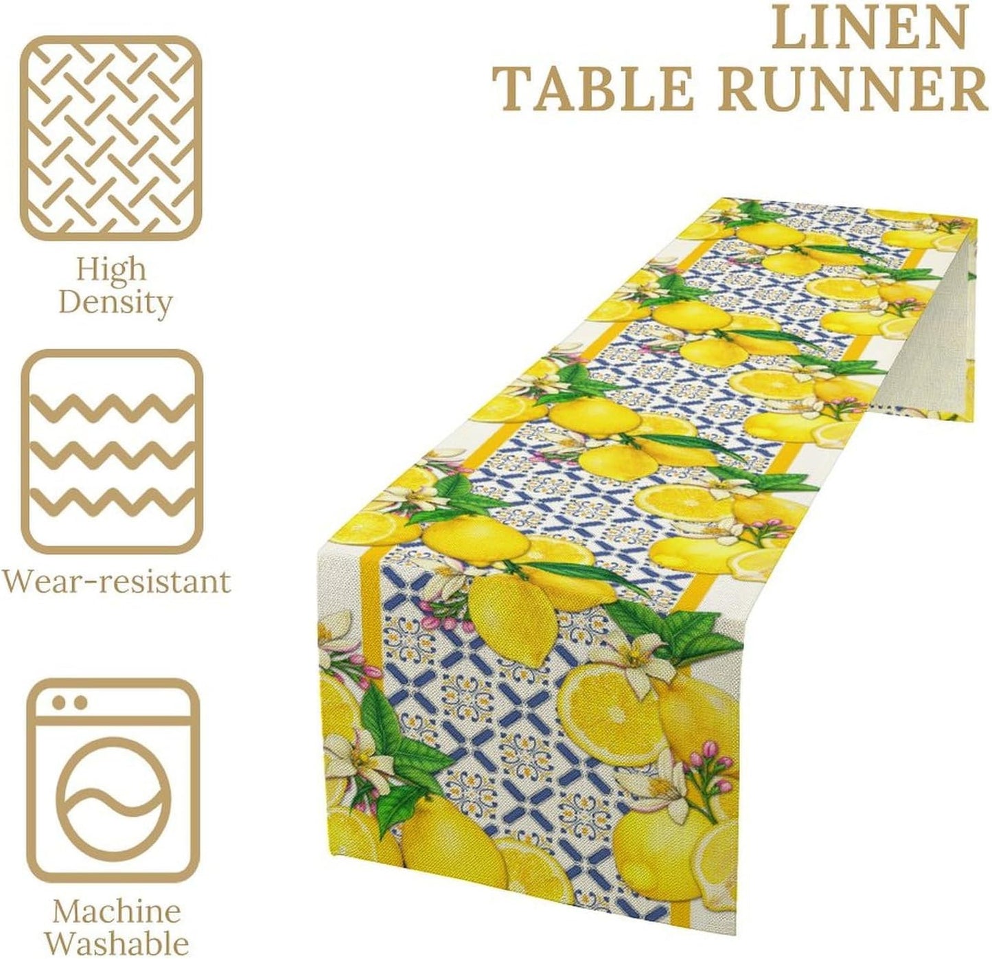 Lemon Table Runner,Spring Summer Seasonal Yellow Blue Table Runner for Kitchen Dining Table Home Party Decoration 13x36 Inch