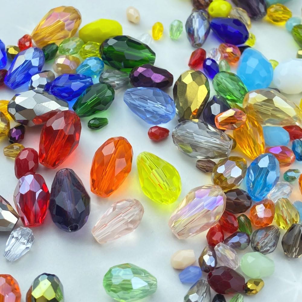 70pcs 8x12mm Teardrop Crystal Glass Beads Vertical Hole Faceted Loose Spacer Beads for DIY Craft Jewelry Making Necklace Bracelet Earring Wind Chimes(White Series)