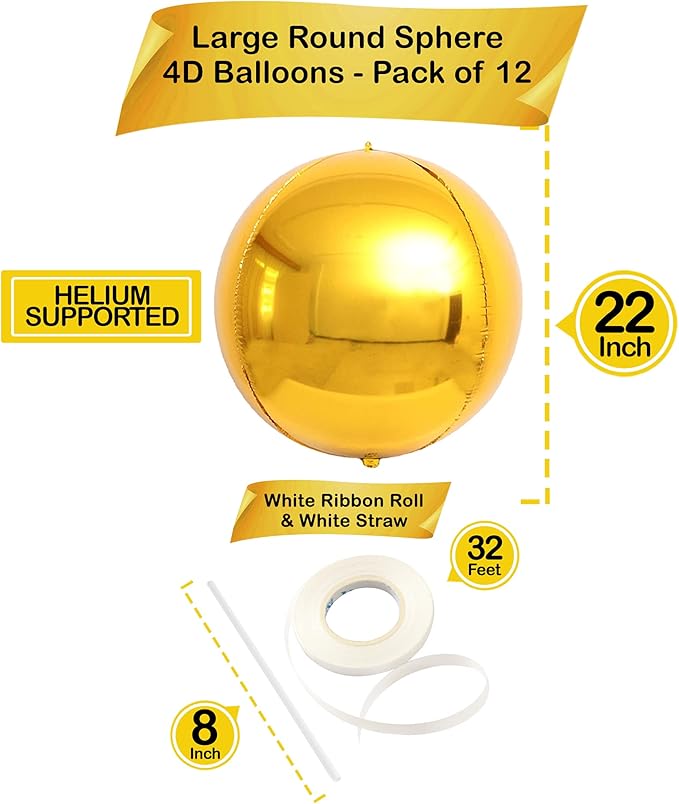KatchOn, Large Gold Foil Balloons - 22 Inch, Pack of 12 | Gold Balloons | Mylar Balloons for Anniversary, Golden Birthday Party Decorations | NYE Balloons for New Years Eve Party Supplies 2026