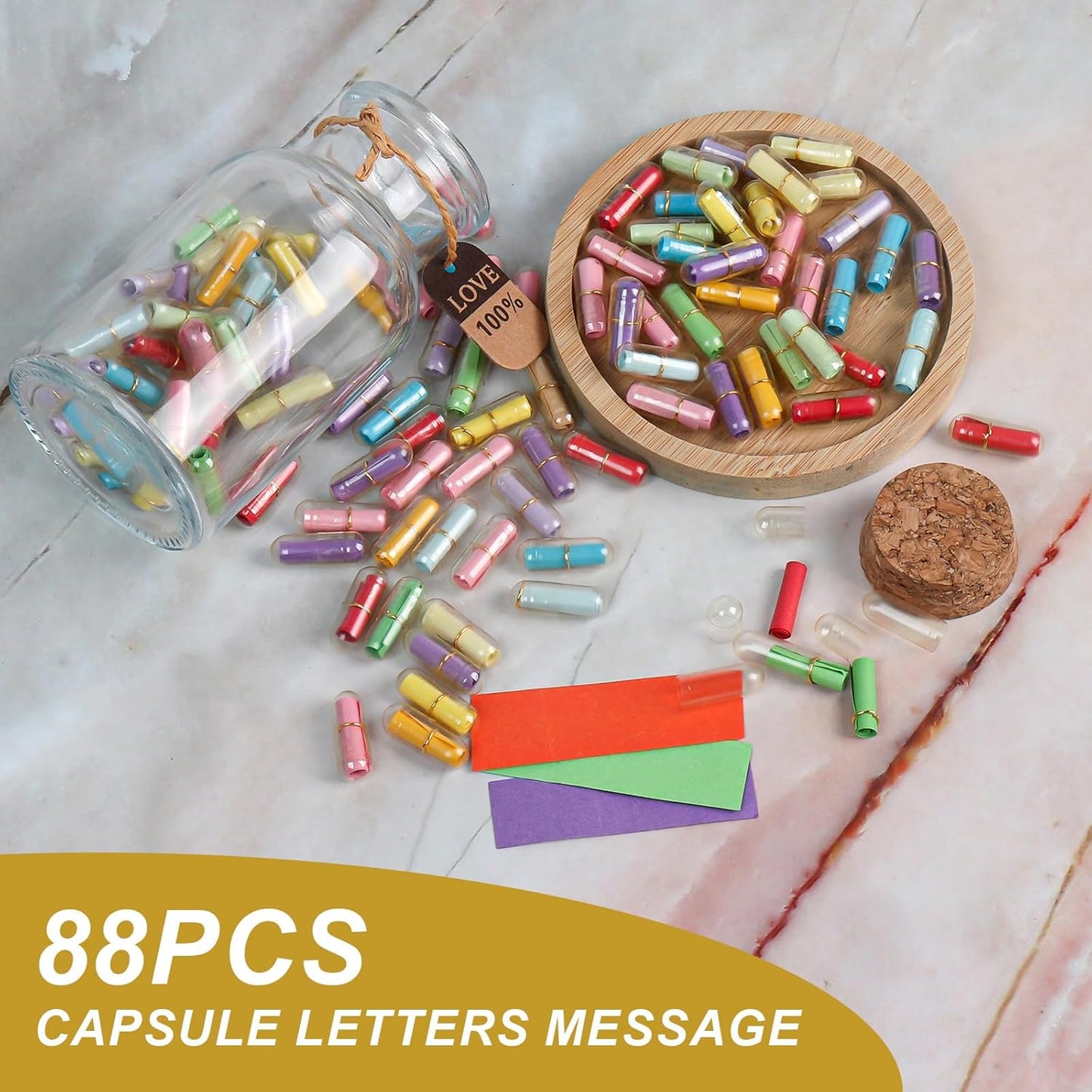 Capsule Letters Message in a Bottle,88pcs Message Pills Love Letter Gift for Boyfriend Girlfriend Wife Friend Birthday Christmas Day Anniversary Valentine Day.