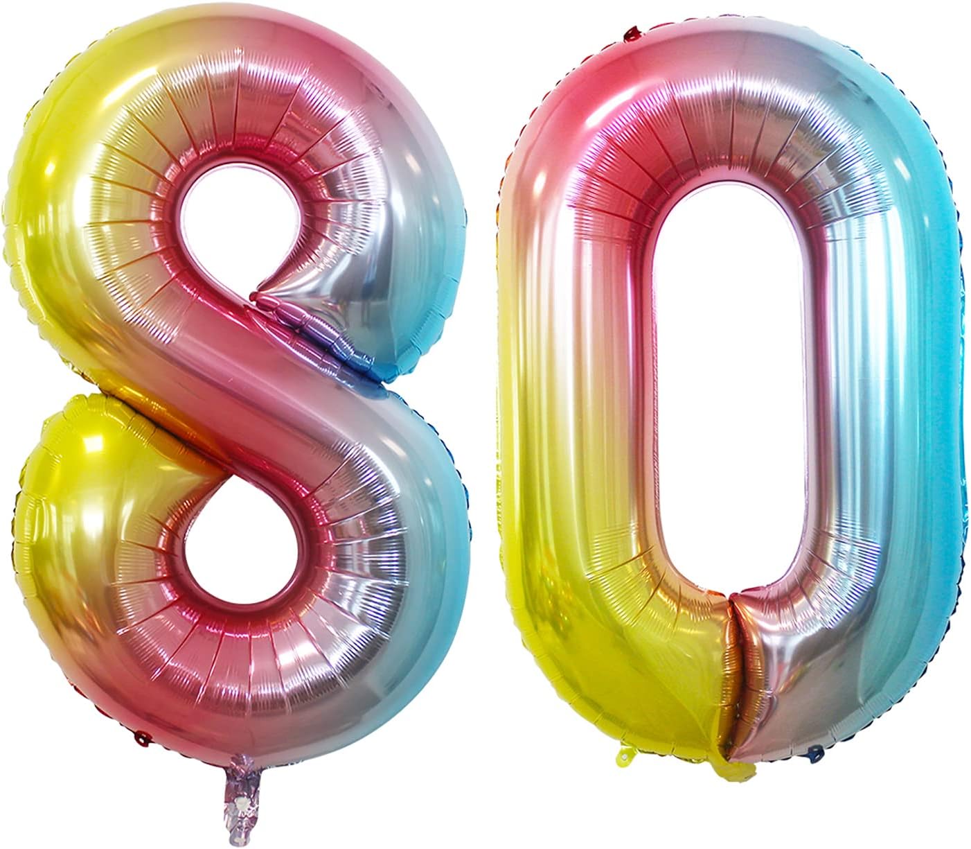 GOER Number 80 Balloons for 80th Birthday Party Decorations,42 Inch Jumbo Foil Helium Balloons for 80th Anniversary (Rainbow)
