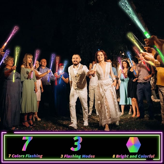 96 Pack Multicolor Fiber Optic Wand Glow Wand LED Light Up Wand Bulk with 3 Flashing Models Flashing Sticks for Glow in The Dark Birthday Party Favor Wedding Halloween Christmas, 8 Colors