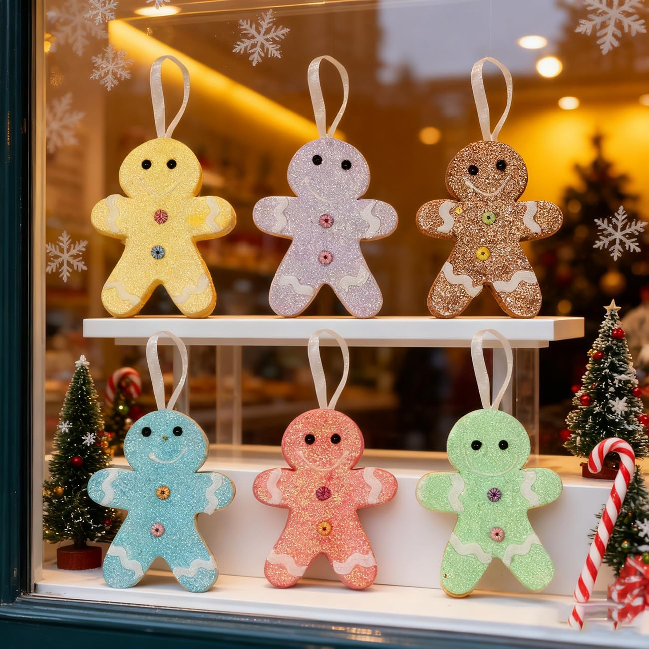 LANGXUN 6pcs Gingerbread Man Candy Land 2025 Xmas Party Suppiles Decoration, Hanging Candy Cane Christmas Tree Décor, Christmas Decorative Hanging Ornaments Crafts