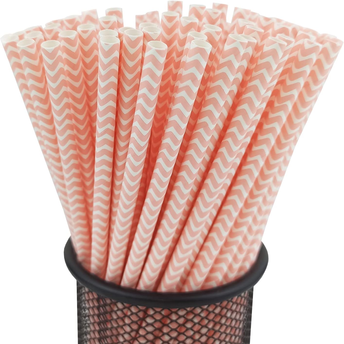 YAOSHENG Premium Disposable Waves Striped Drinking Paper Straws, Pack 100 Pink Waves Paper Straws for Cocktail Party Supplies,Birthday,Bridal/Baby Shower,Juice,Shakes (Pink Waves)