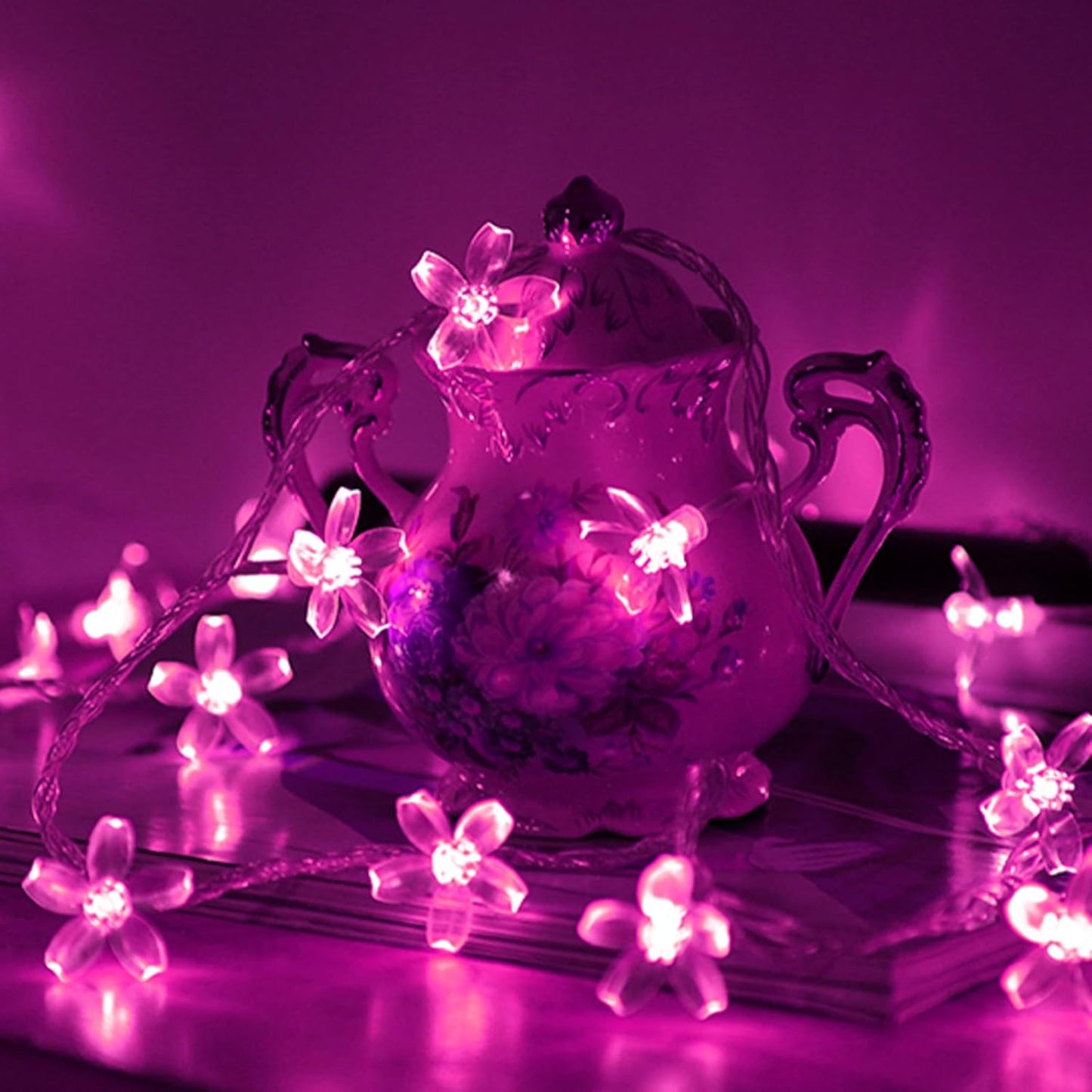 Fairy Flower String Lights Decor, USB & Battery Lighted Decorative Cute Cherry Blossom Indoor Bedroom Window Hanging, Novelty Floral Lamp for Christmas Easter Wedding Party Birthday Décoration (Pink)