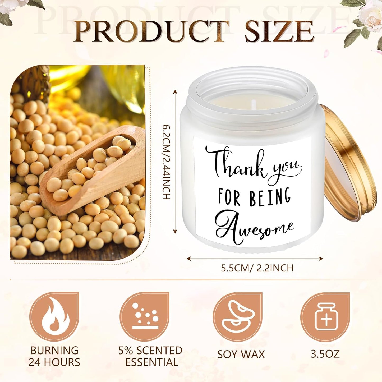 MTLEE 20 Pcs Thank You Gifts Candles 3.5 oz Employee Appreciation Inspirational Scented Soy Wax Candle Thank You Gift Christmas Gifts for Coworker Women Volunteer Teacher(Thank You,White)